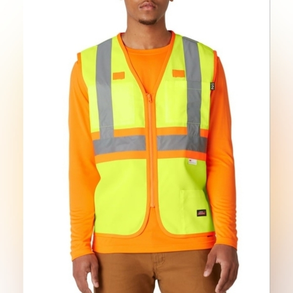 Genuine Dickies Safety Vest, Hi-Vis Synthetic, 3M Scotchlite Reflective, ANSI 2 - Picture 1 of 6